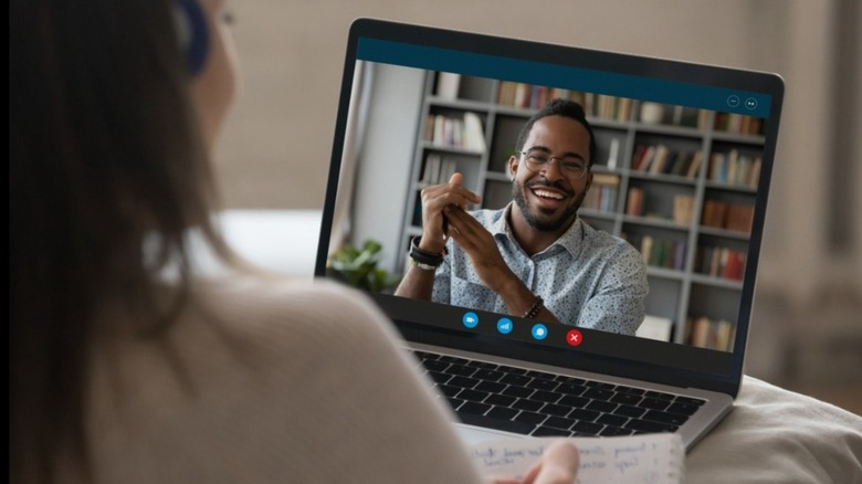 Woman and man on video call