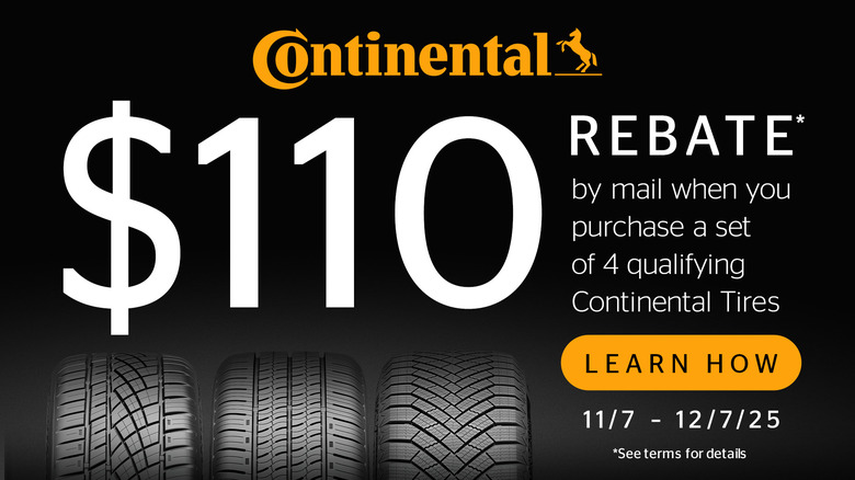 Continental Tire is offering a $110 rebate when you purchase four qualifying tires through Dec. 7, 2025.