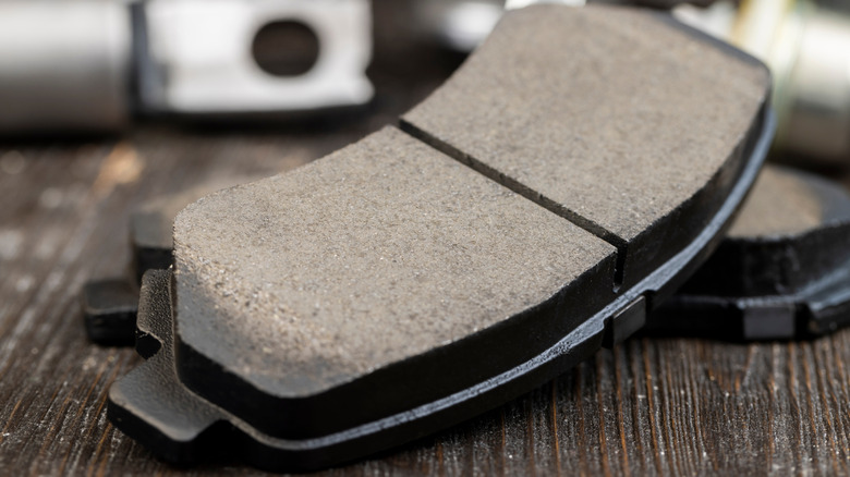 Close-up image of a car brake pad.