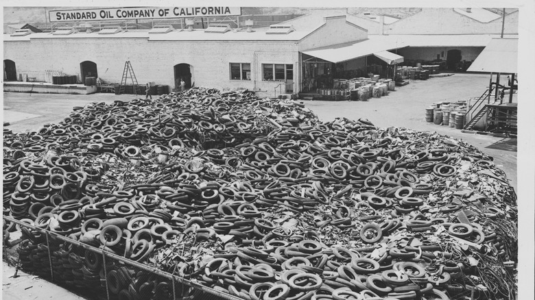 Tires are collected during a World War II rubber drive in Los Angeles.