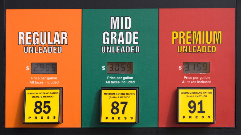A Colorado gas pump with unusually low octane ratings due to high elevation