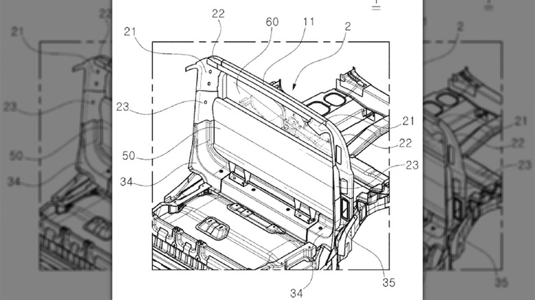 Patent drawing showing a midgate for a future Hyundai pickup truck