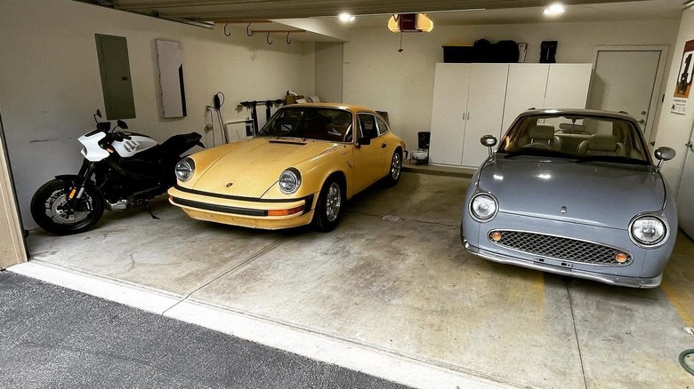 Nissan Figaro parked in a normal suburban garage