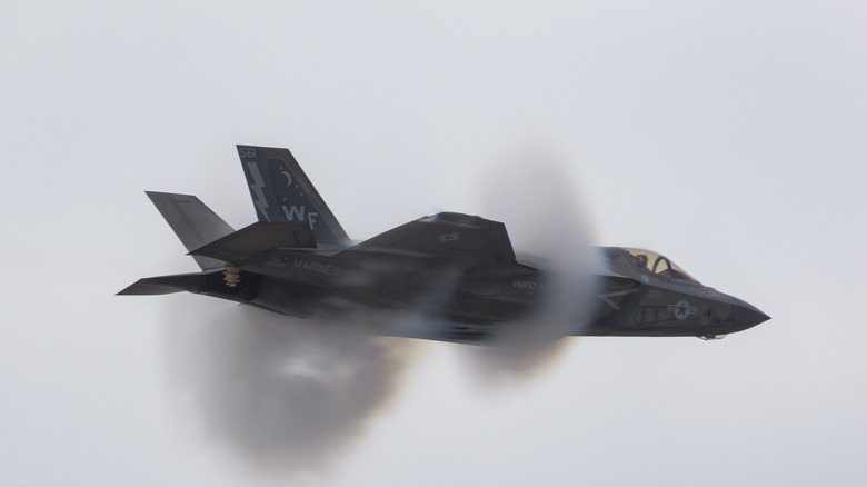 A U.S. Marine Corps Lockheed Martin F-35B Lightning II performs at America's Air Show at Marine Corps Air Station Miramar in San Diego, California, in 2025