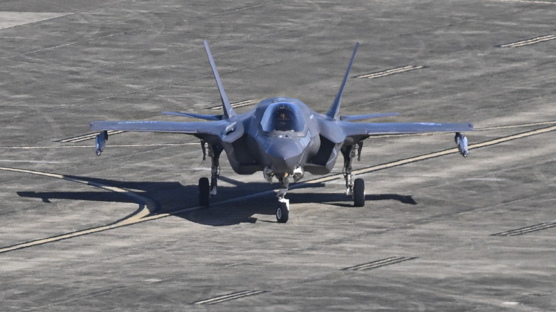 A U.S. Marine Corps Lockheed Martin F-35B Lightning II taxis at Jose Aponte de la Torre Airport in Puerto Rico