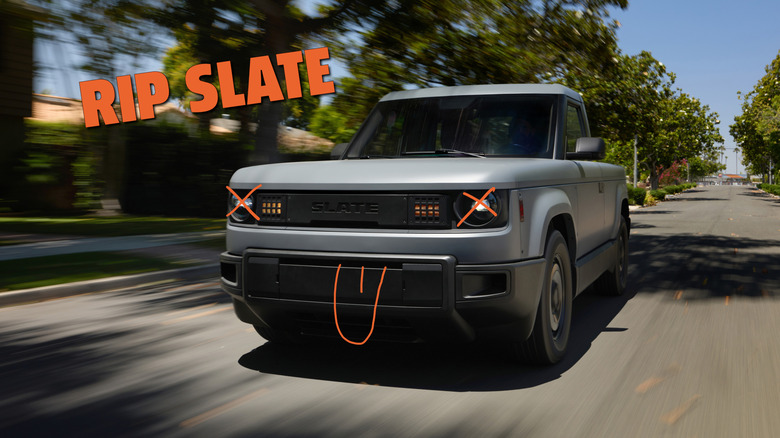 The Slate truck with X eyes and its tongue sticking out
