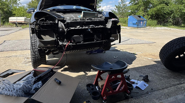 Cayenne Diesel with front bumper removed for winch installation