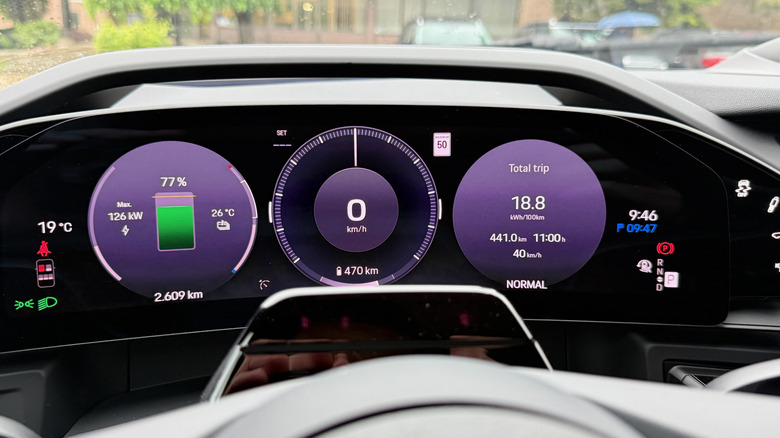 Instrument screen of the Porsche Cayenne Electric showing 18.8 kWh/100km.