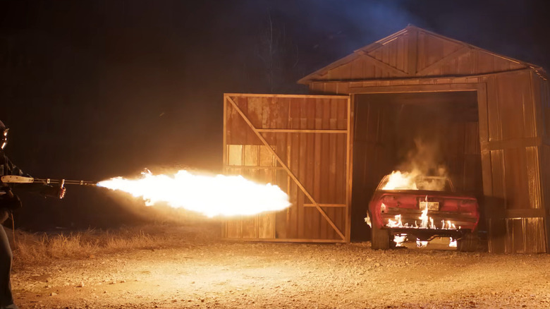 Burning a car in "The Running Man"