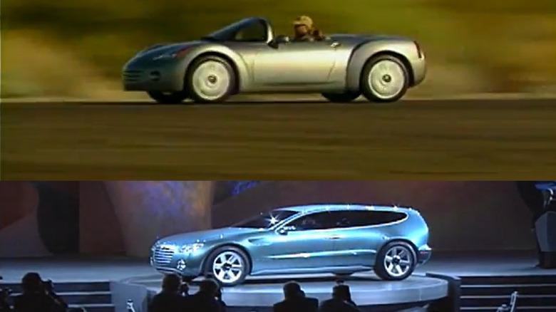The Plymouth Pronto Spyder, top photo, and Chrysler Citadel concepts being driven