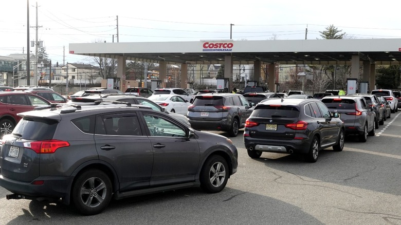 Drivers line up for gas at Costco