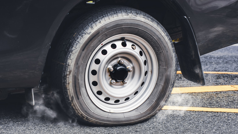 A pickup truck tire that's low on air