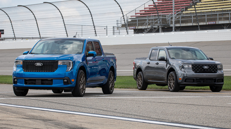 A blue and a gray 2026 Ford Maverick SV300T at a racetrack