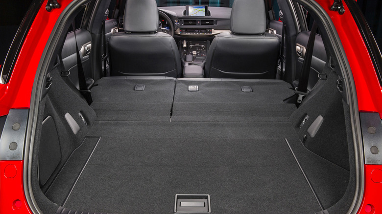 Lexus CT200h with the back hatch open and the seats folded down