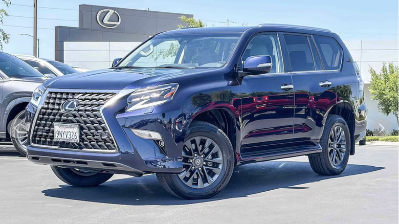 Blue 2021 Lexus GX460 Premium parked on a Lexus dealership parking lot on a sunny day