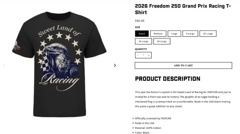 A picture of an indycar racing t-shirt website
