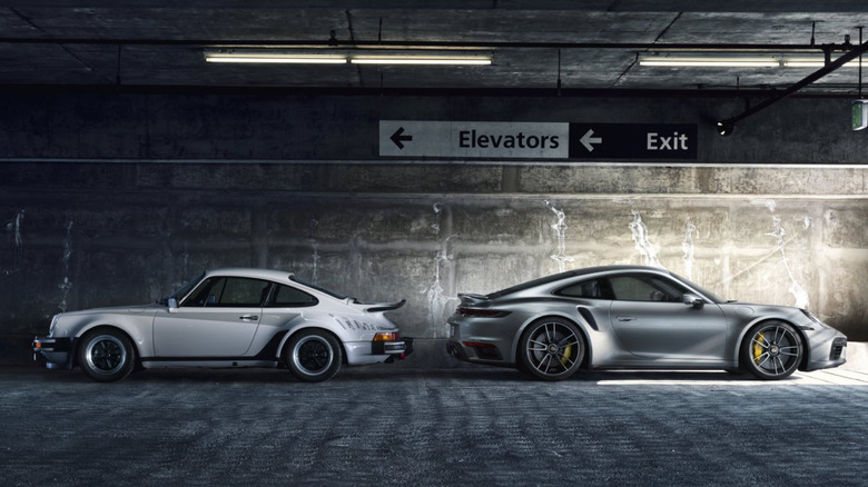 A Porsche 911 Turbo and 992-generation 911 Turbo back to back
