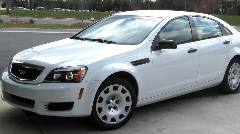 A retired white Chevrolet Caprice PPV.
