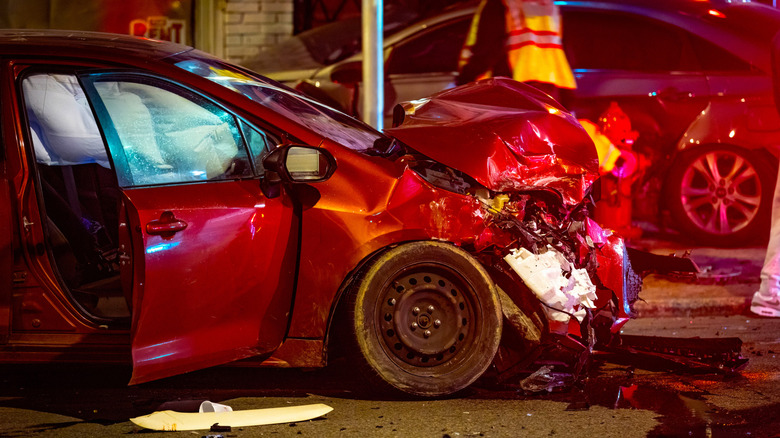 The aftermath of a serious multicar accident at night