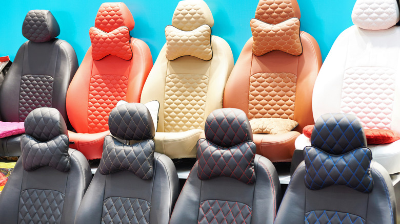 Aftermarket auto seat covers in an auto store display