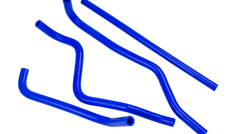 Blue silicone hoses on a white background