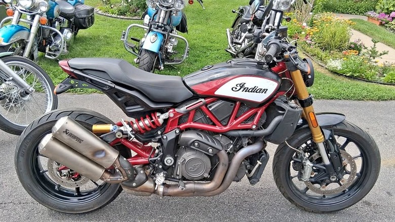 A black, red, and white Indian FTR