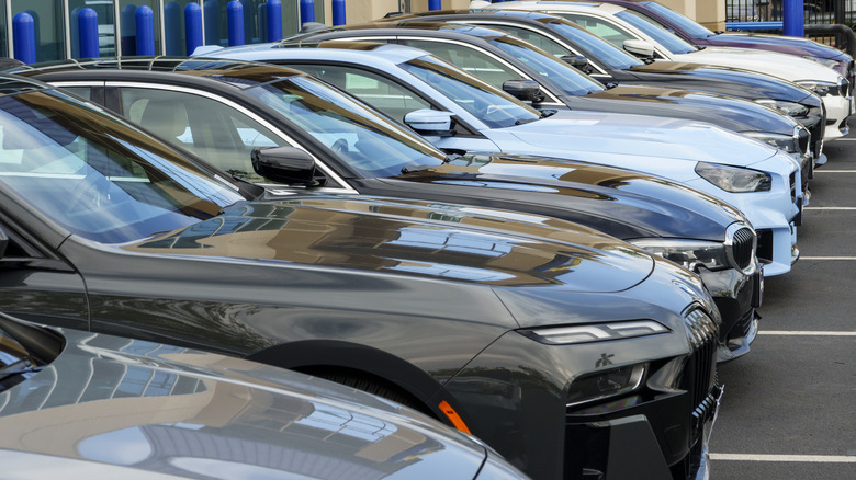 Used BMW vehicles for sale are displayed at a CarMax dealership on November 11, 2025 in San Diego, CA.