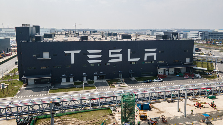 An aerial view of Tesla Shanghai Gigafactory on March 29, 2021 in Shanghai, China.