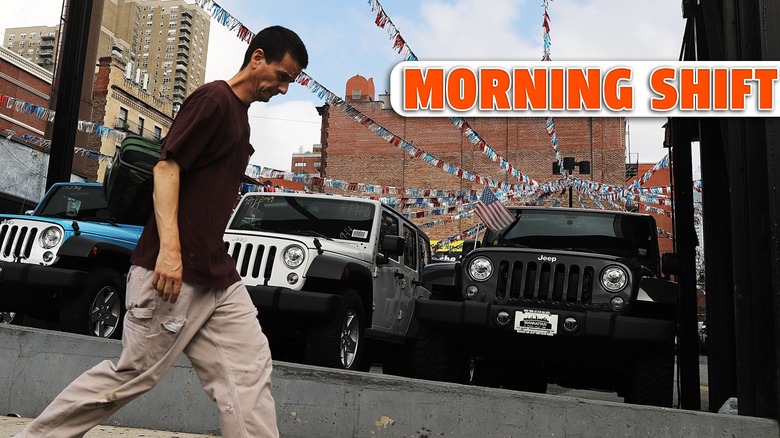 Jeep Wranglers are displayed at a Manhattan Fiat Chrysler dealership on July 23, 2018 in New York City.