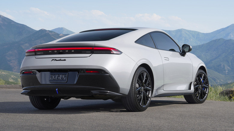 Rear 3/4 view of a white 2026 Honda Prelude