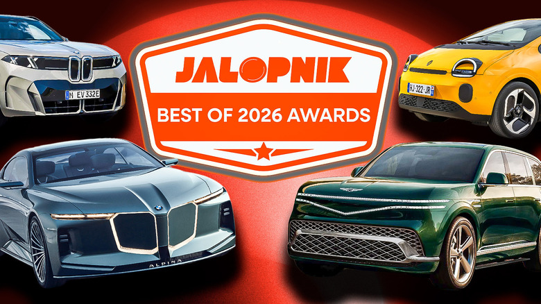 A cover photo surrounded by vehicles with the sign JALOPNIK BEST OF 2026 AWARDS in the center