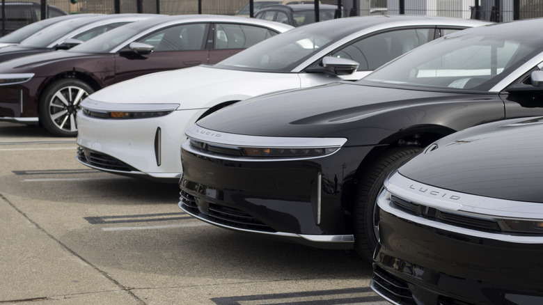 New Lucid Air luxury electric cars are seen outside a Lucid showroom in Millbrae, California.
