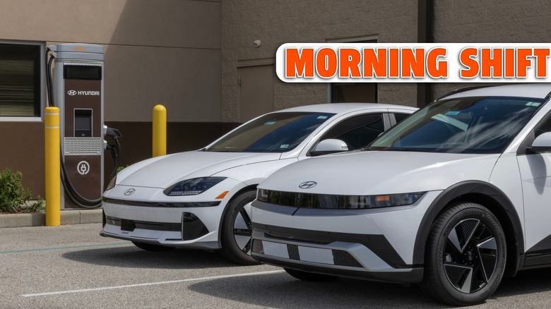 Hyundai IONIQ 5 and IONIQ 6 at a ChargePoint electric vehicle charger. Hyundai offers a line of EV and hybrid vehicles.