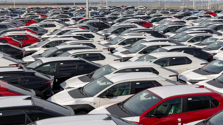 May 25, 2023 : Subaru vehicles bound for shipment at a port in Yokosuka, Kanagawa Prefecture, Japan.