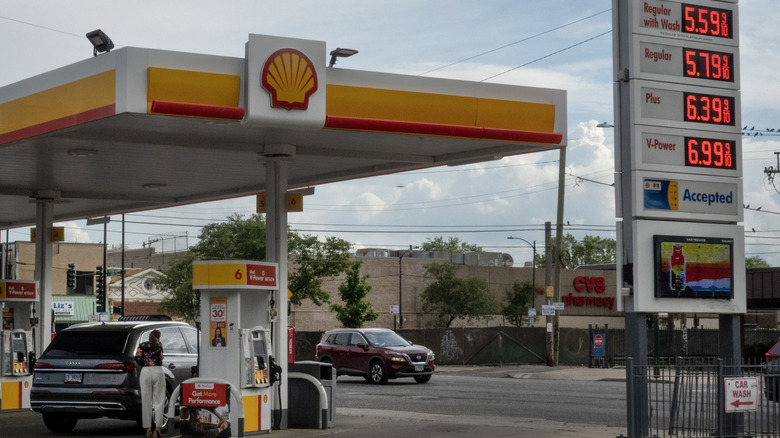 Fuel prices are displayed at a gas station on June 09, 2026 in Chicago, Illinois.