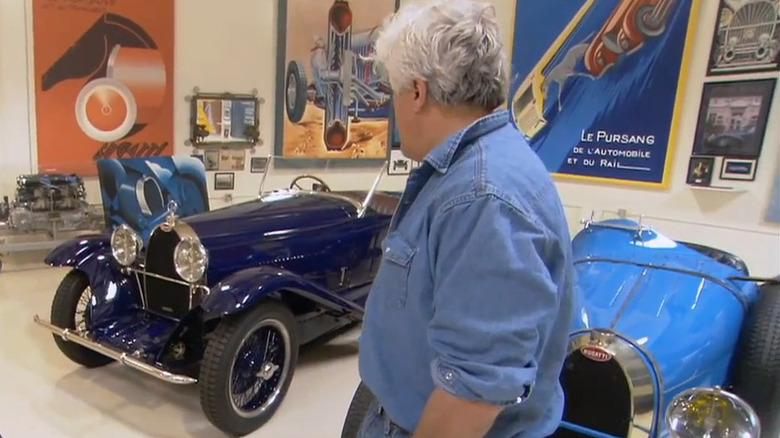 Jay Leno next to his Bugatti Type 38A