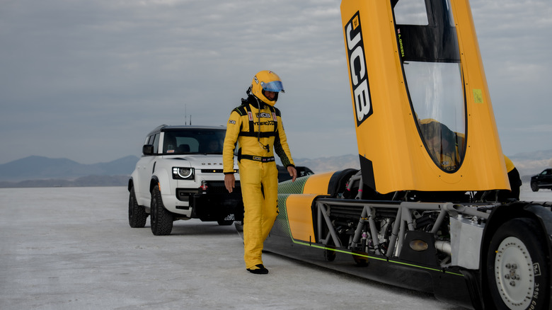 Andy Green approaching the JCB Hydromax cockpit