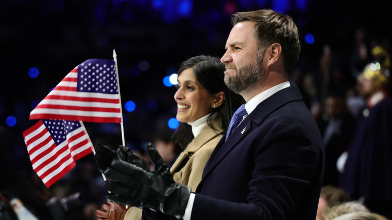 MILAN, ITALY - FEBRUARY 06: JD Vance, Vice President of the United States, and Usha Vance, Second Lady of the United States, attend the opening ceremony of the Milano Cortina 2026 Winter Olympics at San Siro Stadium on February 06, 2026 in Milan, Italy.