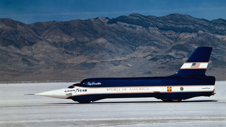 The Spirit of America land speed record vehicle at the Bonneville Salt Flats