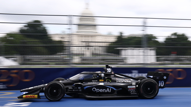 Alex Palou, driver of the #10 Open AI Chip Ganassi Racing Honda drives during practice for the NTT INDYCAR Series Freedom 250 on August 22, 2026 in Washington, DC.