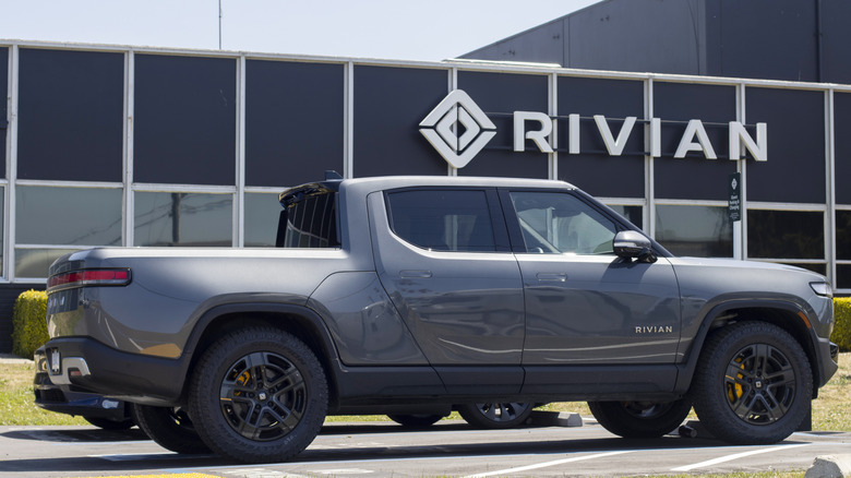 A new Rivian R1T truck is seen at a Rivian service center in South San Francisco, California
