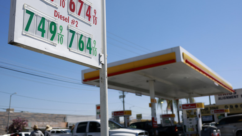 Diesel prices over $7 a gallon are displayed on a pump at a gas station on August 21, 2026 in Los Angeles, California.