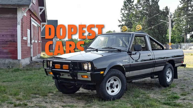 Mitsubishi pickup over the text DOPEST CARS