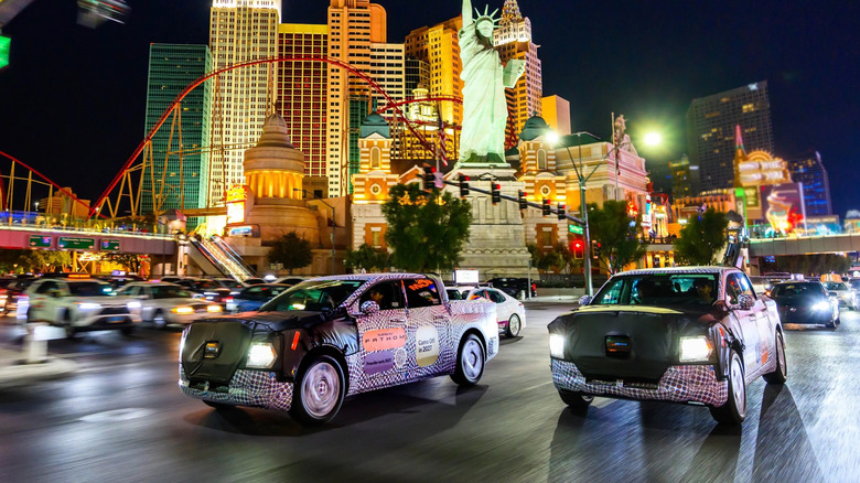 Two camouflaged Ford Fathom prototypes driving in Las Vegas
