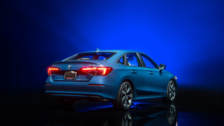 Dramatic rear 3/4 of 2026 Honda Civic Hybrid sedan