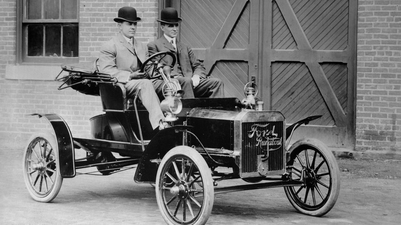 Early Ford Model T B&W image front 3/4 view