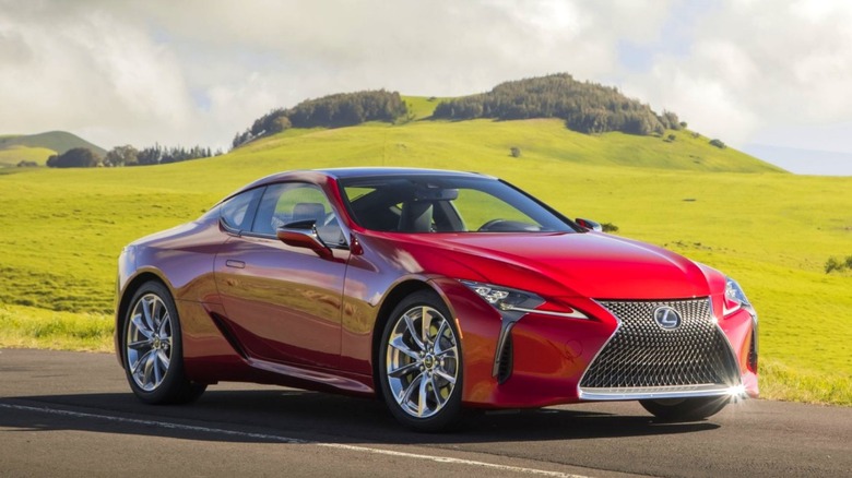 A front shot of a red Lexus LC 500