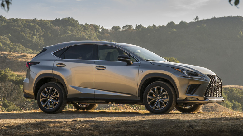 A side shot of a 2021 Lexus NX in silver