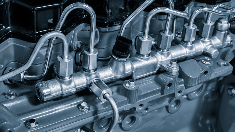 Diesel fuel delivery system showing rail