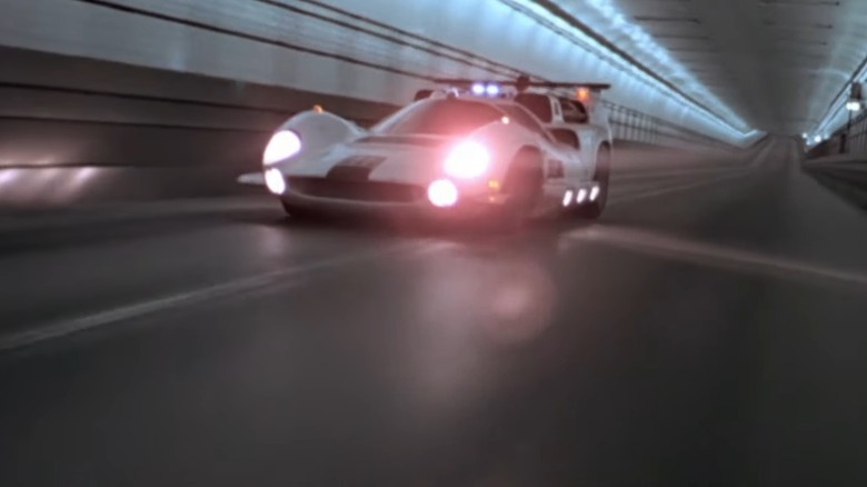 A close-up of a Lola T70's headlights in "THX 1138"